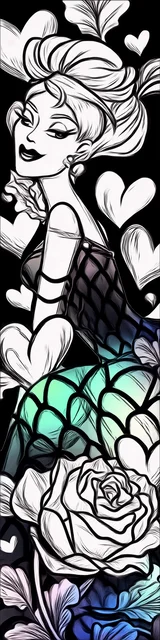 Free colorable bookmarks of a mermaid beside a rose